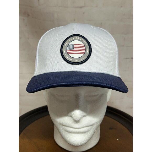PGA Tour Pro Series Golf Hat Cap Bright White American Flag UPF Strap Back New - Picture 8 of 12